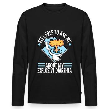 Posez-moi des questions sur ma diarrhée explosive - T-shirt manches longues Premium bio Homme - noir - Devant - Nico (187cm)