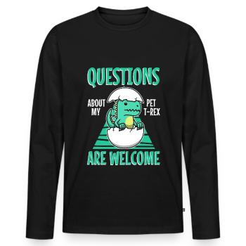Posez-moi des questions sur mon trex - T-shirt manches longues Premium bio Homme - noir - Devant - Nico (187cm)