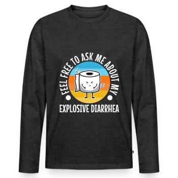 Posez-moi des questions sur ma diarrhée explosive - T-shirt manches longues Premium bio Homme - anthracite chiné - Devant - Nico (187cm)