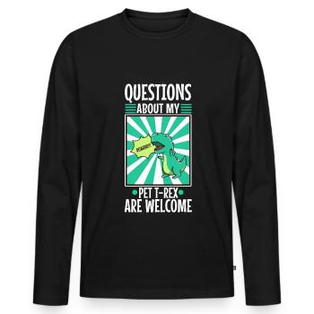 Posez-moi des questions sur mon trex - T-shirt manches longues Premium bio Homme - noir - Devant - Nico (187cm)