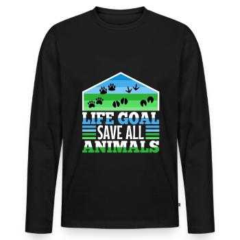 Life goal save all animals - Men's Premium Organic Long Sleeve Shirt - black - Front - Nico (187cm)