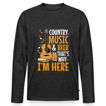 Musique country et bière, c’est pourquoi je suis ici - T-shirt manches longues Premium bio Homme - anthracite chiné - Devant - Nico (187cm)