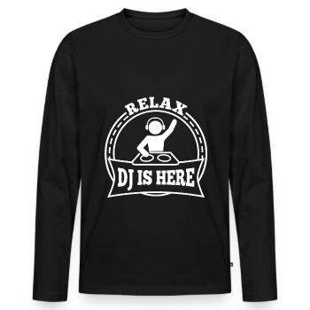 Relax the DJ is here - Men's Premium Organic Long Sleeve Shirt - black - Front - Nico (187cm)
