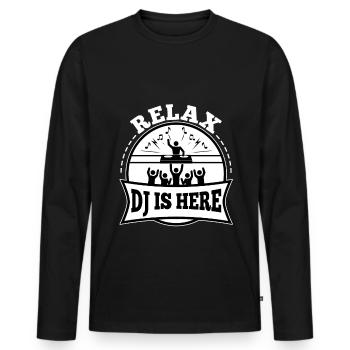 Relax the DJ is here - Men's Premium Organic Long Sleeve Shirt - black - Front - Nico (187cm)