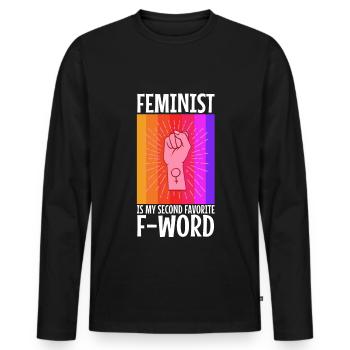 Féministe est mon deuxième mot préféré - T-shirt manches longues Premium bio Homme - noir - Devant - Nico (187cm)