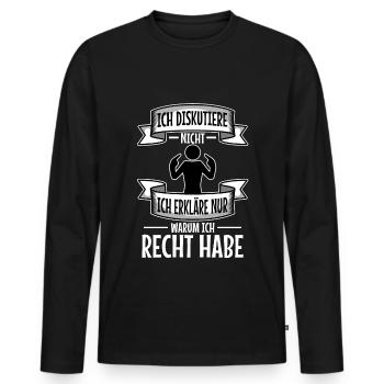 Ich diskutiere nicht ich erkläre nur warum ich - Männer Premium Bio Langarmshirt - Schwarz - Vorne - Nico (187cm)