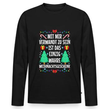 Mit mir verwandt zu sein ist das einzig wahre - Männer Premium Bio Langarmshirt - Schwarz - Vorne - Nico (187cm)