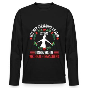 Mit mir verwandt zu sein ist das einzig wahre - Männer Premium Bio Langarmshirt - Schwarz - Vorne - Nico (187cm)