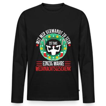 Mit mir verwandt zu sein ist das einzig wahre - Männer Premium Bio Langarmshirt - Schwarz - Vorne - Nico (187cm)
