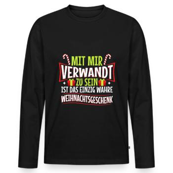 Mit mir verwandt zu sein ist das einzig wahre - Männer Premium Bio Langarmshirt - Schwarz - Vorne - Nico (187cm)