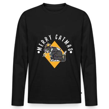 Merry catmas - Men's Premium Organic Long Sleeve Shirt - black - Front - Nico (187cm)