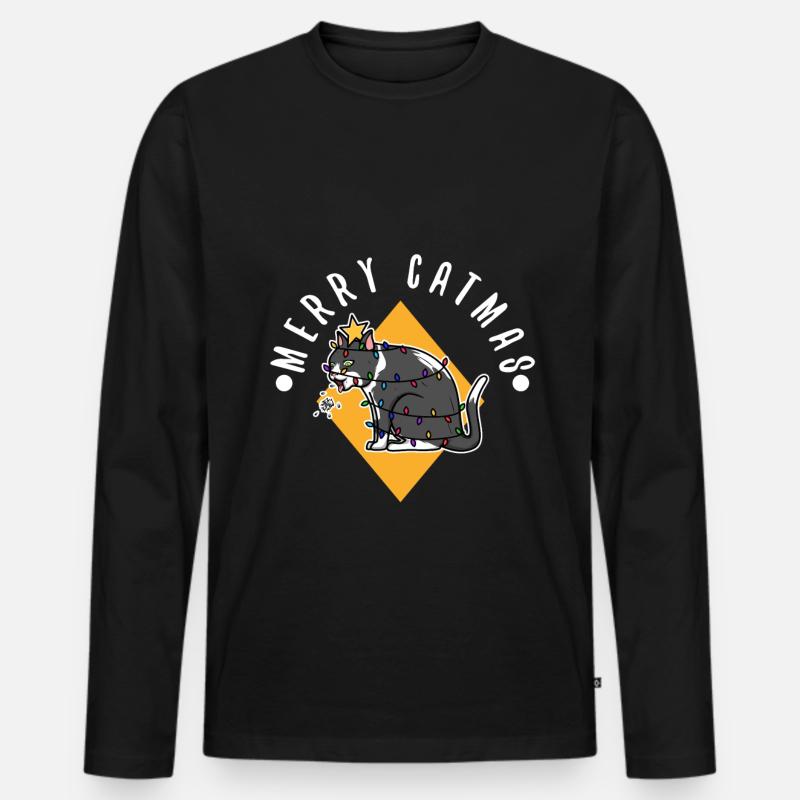 Merry catmas - Männer Premium Bio Langarmshirt - Schwarz