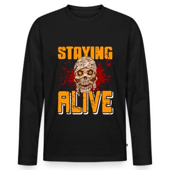 Halloween - Staying Alive - Männer Premium Bio Langarmshirt - Schwarz - Vorne - Nico (187cm)