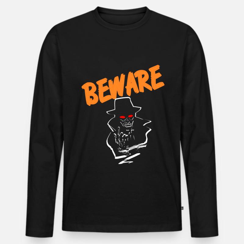 Halloween Beware - Männer Premium Bio Langarmshirt - Schwarz