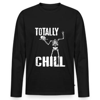 Halloween Skelett - Totally Chill - Männer Premium Bio Langarmshirt - Schwarz - Vorne - Nico (187cm)