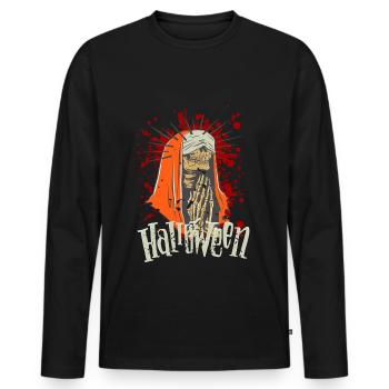 Nonne Skelett Betet - Halloween - Männer Premium Bio Langarmshirt - Schwarz - Vorne - Nico (187cm)