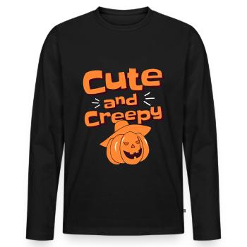 Citrouille d’Halloween - mignonne et effrayante - T-shirt manches longues Premium bio Homme - noir - Devant - Nico (187cm)