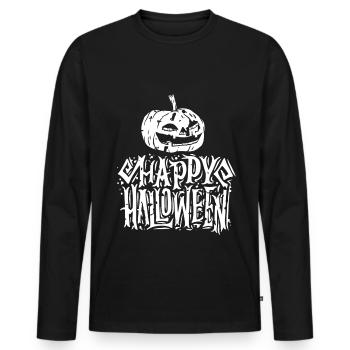 Halloween Kürbis - Männer Premium Bio Langarmshirt - Schwarz - Vorne - Nico (187cm)