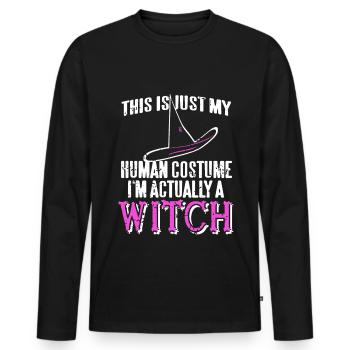 Hexe - This is my Human Costume Im actually a - Männer Premium Bio Langarmshirt - Schwarz - Vorne - Nico (187cm)