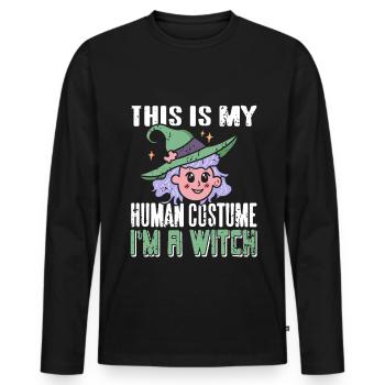 Hexe - This is my Human Costume Im a Witch - Männer Premium Bio Langarmshirt - Schwarz - Vorne - Nico (187cm)