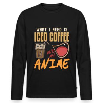 Ce dont j’ai besoin, c’est de café glacé et de mon anime - T-shirt manches longues Premium bio Homme - noir - Devant - Nico (187cm)
