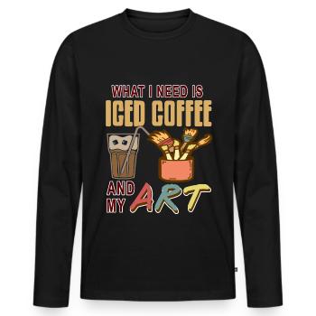 What i need is iced coffee and my art - Men's Premium Organic Long Sleeve Shirt - black - Front - Nico (187cm)