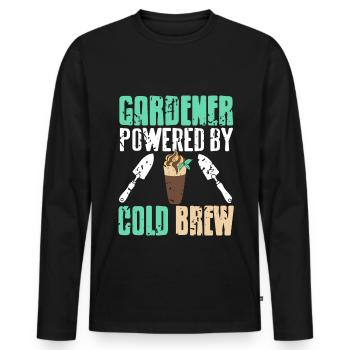 Jardinier propulsé par Cold Brew - T-shirt manches longues Premium bio Homme - noir - Devant - Nico (187cm)