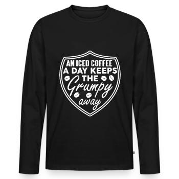 An iced coffee a day keeps the grumpy away - Men's Premium Organic Long Sleeve Shirt - black - Front - Nico (187cm)