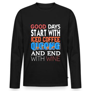Good Days Start with Iced coffee qigong and end - Männer Premium Bio Langarmshirt - Schwarz - Vorne - Nico (187cm)