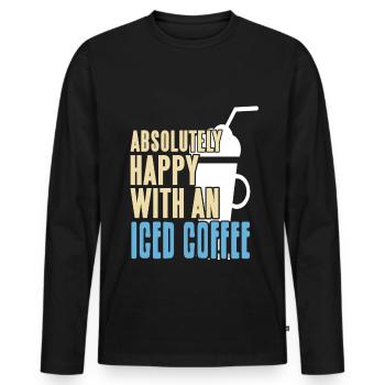 Absolutely happy with an iced coffee - Men's Premium Organic Long Sleeve Shirt - black - Front - Nico (187cm)