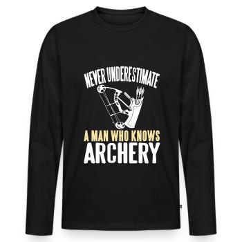 Never Underestmate a man who knows Archery - Männer Premium Bio Langarmshirt - Schwarz - Vorne - Nico (187cm)