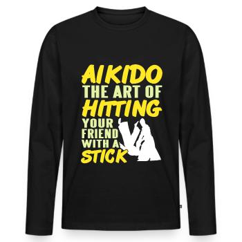 Aikido the art of Hitting your freind with a stick - Männer Premium Bio Langarmshirt - Schwarz - Vorne - Nico (187cm)