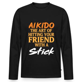 Aikido the art of Hitting your freind with a stick - Männer Premium Bio Langarmshirt - Schwarz - Vorne - Nico (187cm)