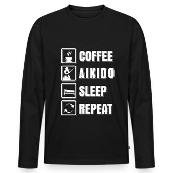 Coffee Aikido Sleep repeat - Männer Premium Bio Langarmshirt - Schwarz - Vorne - Nico (187cm)