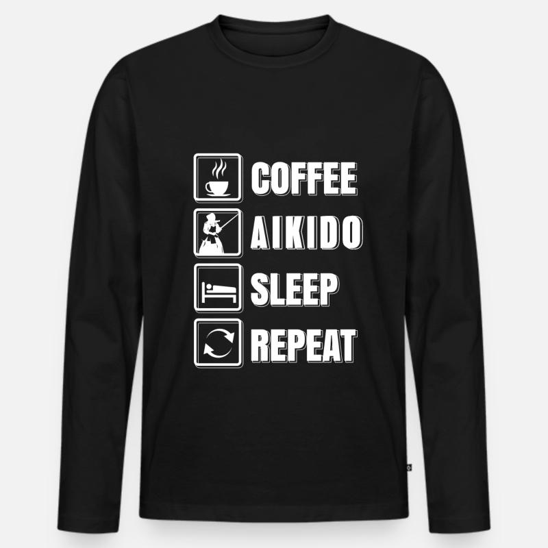 Coffee Aikido Sleep repeat - Männer Premium Bio Langarmshirt - Schwarz