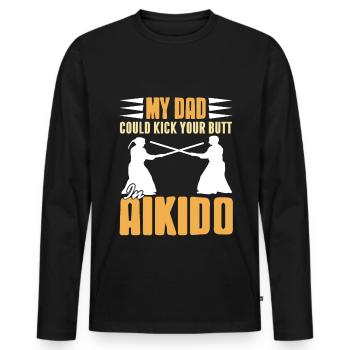 My dad could kick your butt in aikido - Männer Premium Bio Langarmshirt - Schwarz - Vorne - Nico (187cm)