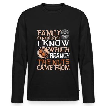 Family genealogist i know which branch the nuts - Männer Premium Bio Langarmshirt - Schwarz - Vorne - Nico (187cm)