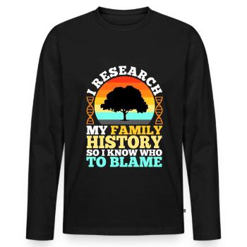 Je fais des recherches sur l’histoire de ma famille - T-shirt manches longues Premium bio Homme - noir - Devant - Nico (187cm)