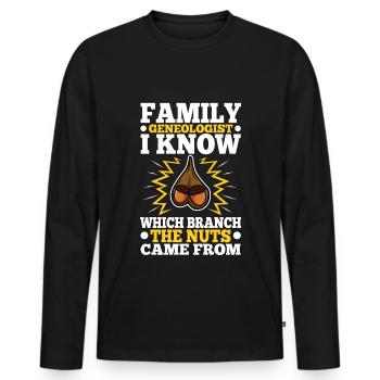 Family genealogist i know which branch the nuts - Männer Premium Bio Langarmshirt - Schwarz - Vorne - Nico (187cm)