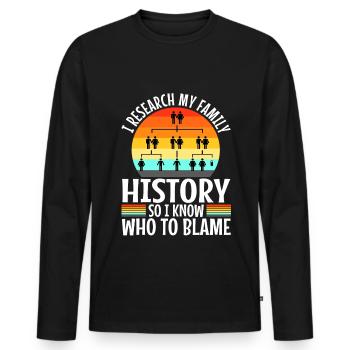 Je fais des recherches sur l’histoire de ma famille - T-shirt manches longues Premium bio Homme - noir - Devant - Nico (187cm)