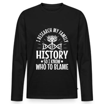 I research my family history - Men's Premium Organic Long Sleeve Shirt - black - Front - Nico (187cm)