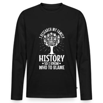 Je fais des recherches sur l’histoire de ma famille - T-shirt manches longues Premium bio Homme - noir - Devant - Nico (187cm)