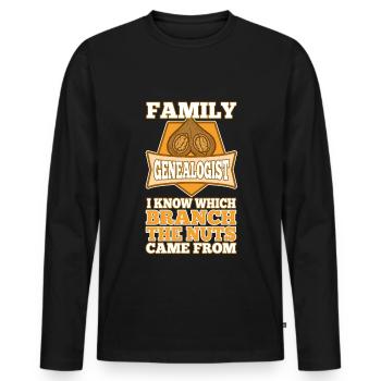 Family genealogist i know which branch the nuts - Männer Premium Bio Langarmshirt - Schwarz - Vorne - Nico (187cm)