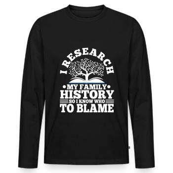 I research my family history - Men's Premium Organic Long Sleeve Shirt - black - Front - Nico (187cm)