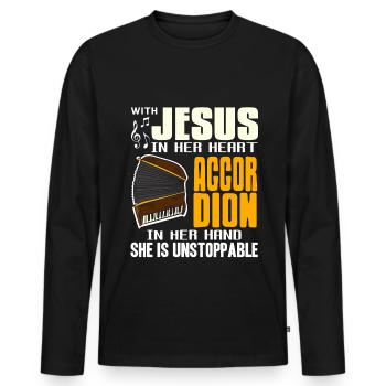 With jesus in her heart accordion she unstoppable - Men's Premium Organic Long Sleeve Shirt - black - Front - Nico (187cm)
