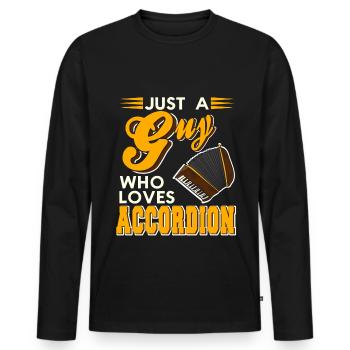 Juste un gars qui aime l’accordéon - T-shirt manches longues Premium bio Homme - noir - Devant - Nico (187cm)