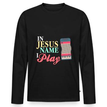 Accordéon - Au nom de jésus je joue - T-shirt manches longues Premium bio Homme - noir - Devant - Nico (187cm)