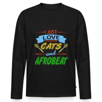 J’adore les chats et l’afrobeat - T-shirt manches longues Premium bio Homme - noir - Devant - Nico (187cm)
