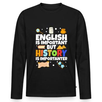 L’anglais est important, mais l’histoire est plus importante - T-shirt manches longues Premium bio Homme - noir - Devant - Nico (187cm)
