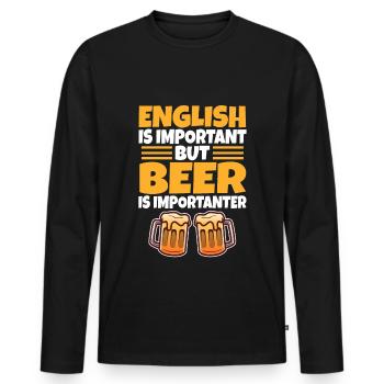 English is important but beer is importanter - Männer Premium Bio Langarmshirt - Schwarz - Vorne - Nico (187cm)